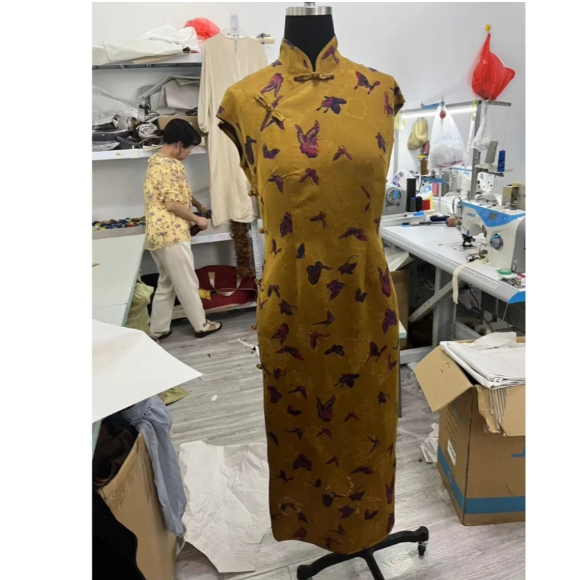 【蒂文特】100桑蚕丝香云纱ins连衣裙夏季黄色气质30姆米香云纱