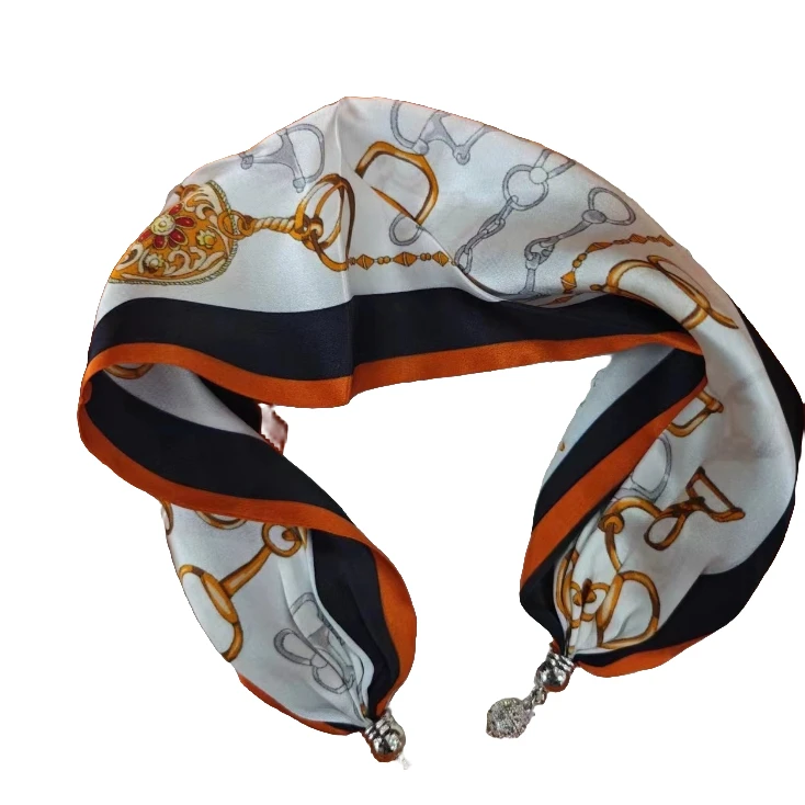 粉色真丝丝巾磁吸扣项链吊坠春秋护颈椎女100%桑蚕丝小领巾搭衬衫