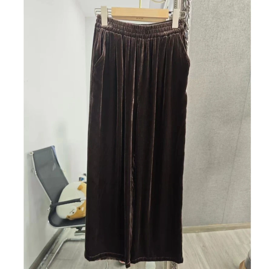 【蒂文特】12款加长版真丝桑蚕丝丝绒直筒裤黑色显瘦时尚百搭阔腿裤