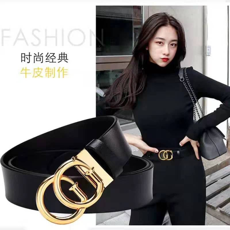 皮带女士真皮时尚百搭纯牛皮装饰腰带网红简约黑色装饰牛仔裤带潮