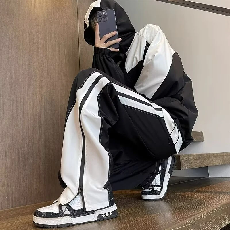 美式机能风拉链裤脚冲锋裤男款冬季拼接高级感裤子徒步登山工装裤