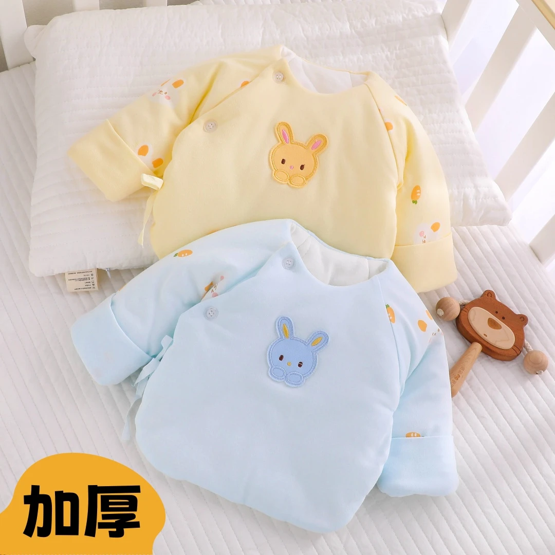 新款半背衣初生婴儿秋冬季保暖夹棉冬天加厚52码59新出生半背上衣