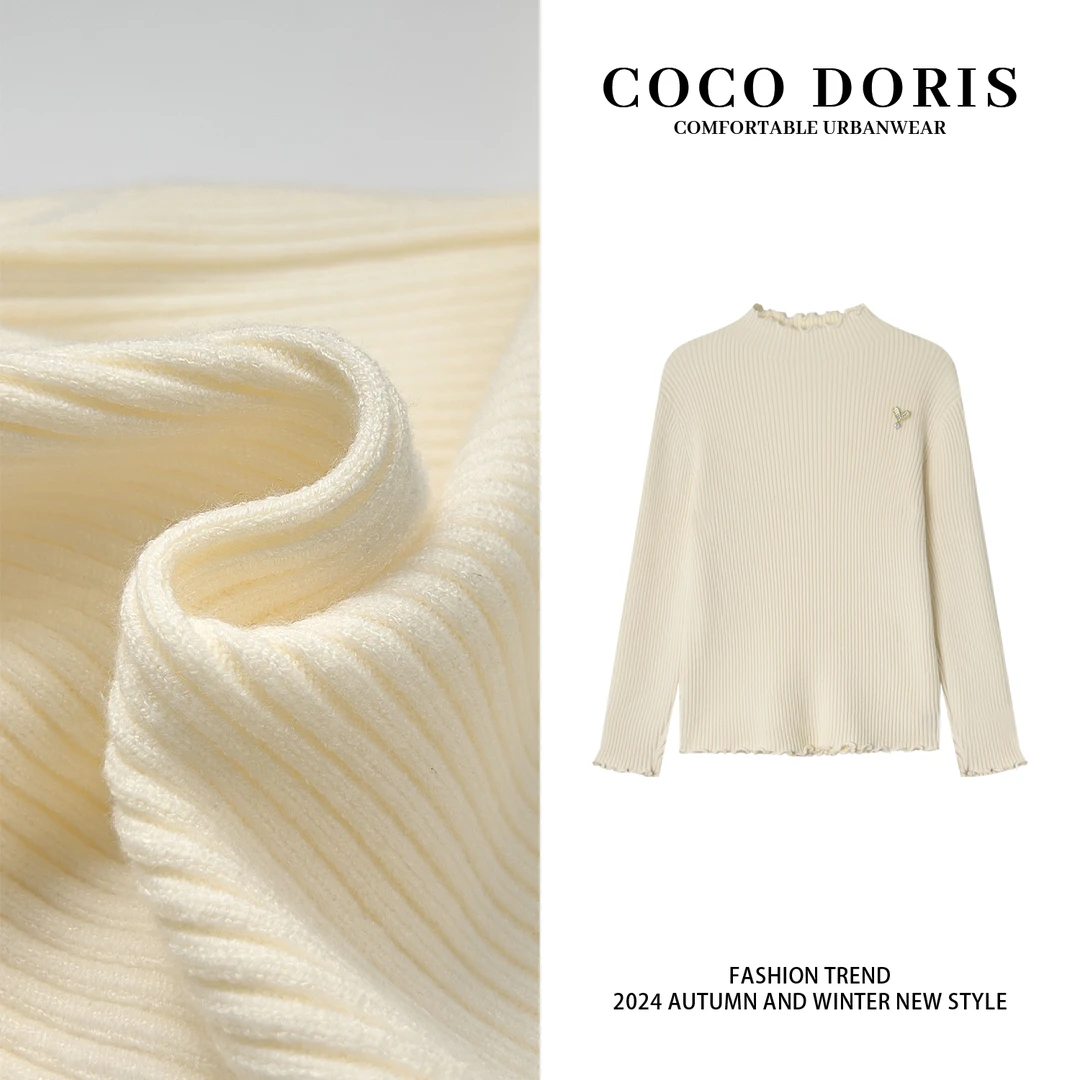 COCO DORIS 秋季新款木耳边爱心钉珠小标针织衫时尚百搭上衣LQ22