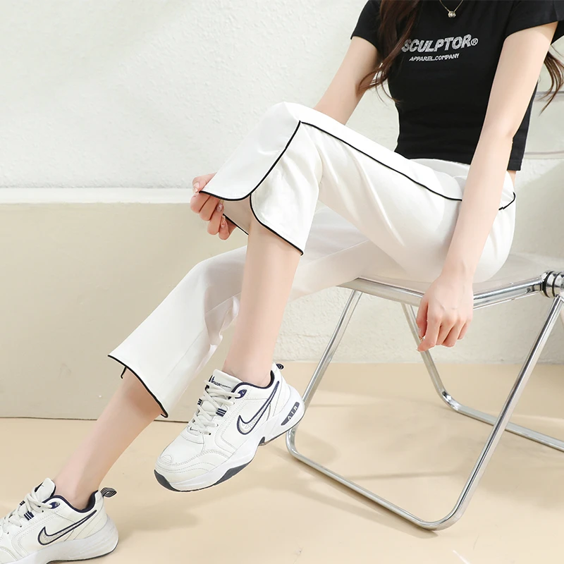 夏季裤子女薄款天丝冰感小个子透气休闲微喇叭窄版阔腿七八九分裤