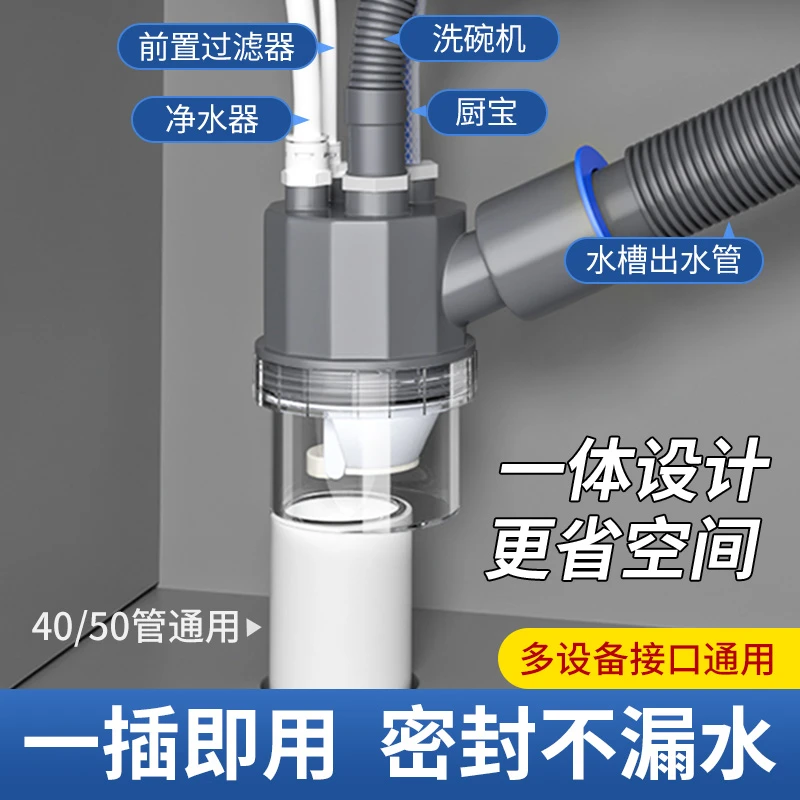 厨房水槽下水管三通防臭防虫排水接头四五通洗碗池水槽排水转接头