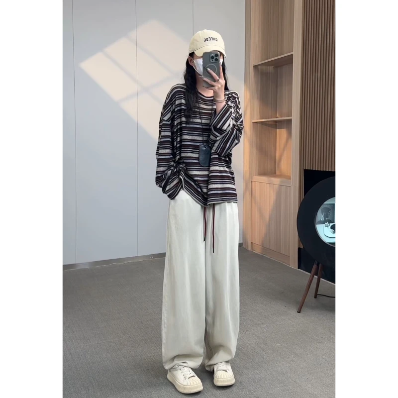 硕哥 条纹上衣复古别致休闲韩版小众显瘦长袖新款T恤女秋 22205