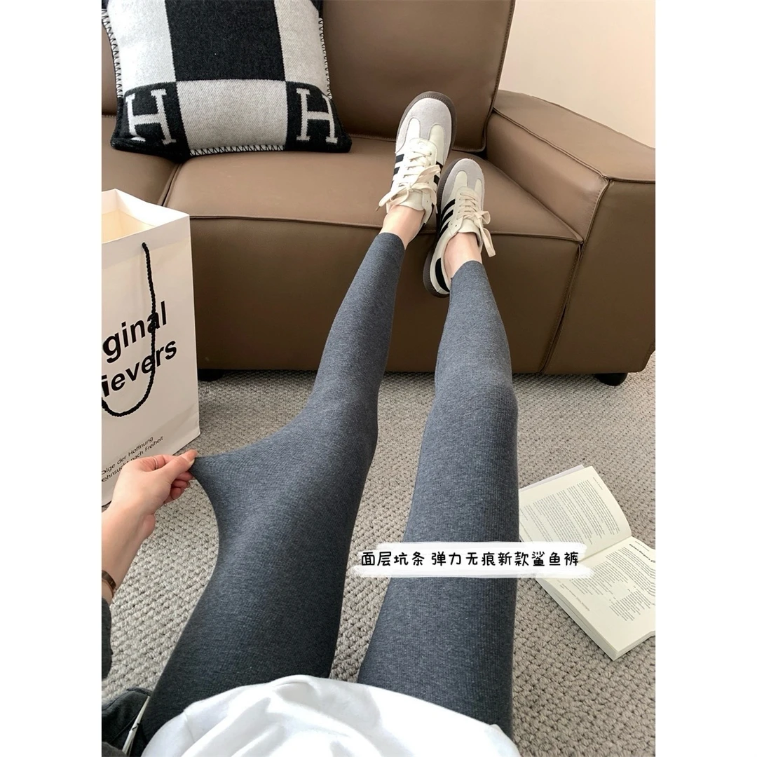 硕哥坑条高腰收腹鲨鱼裤提臀紧身瑜伽裤百搭显瘦打底裤女 22259