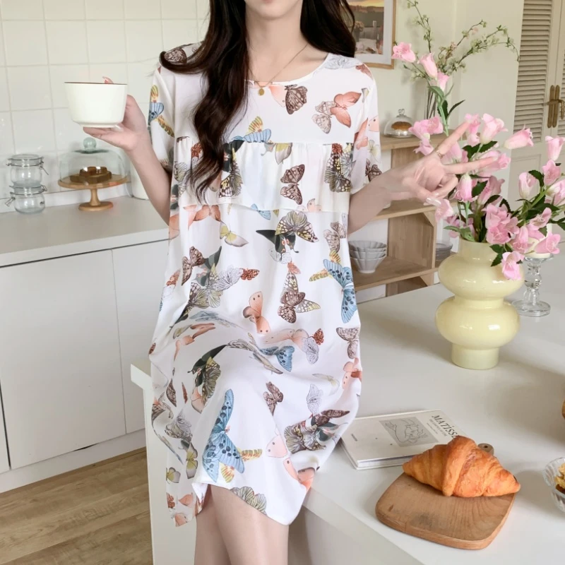 防凸点睡衣棉绸睡裙夏季女款2024新款女士宽松家居服绵绸连衣裙子