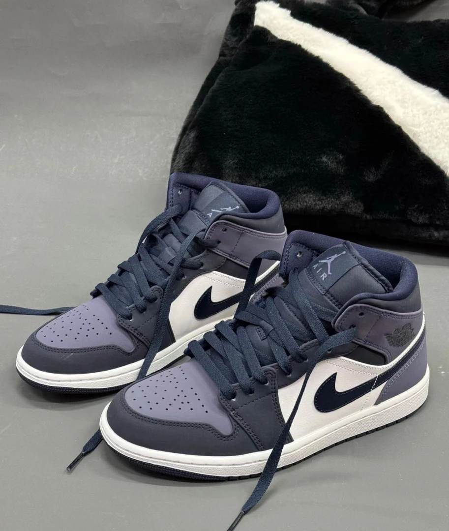 AIR JORDAN 1 LOWAJ1Mid黑紫脚趾中帮紫金复古篮球鞋白蓝桑德紫男