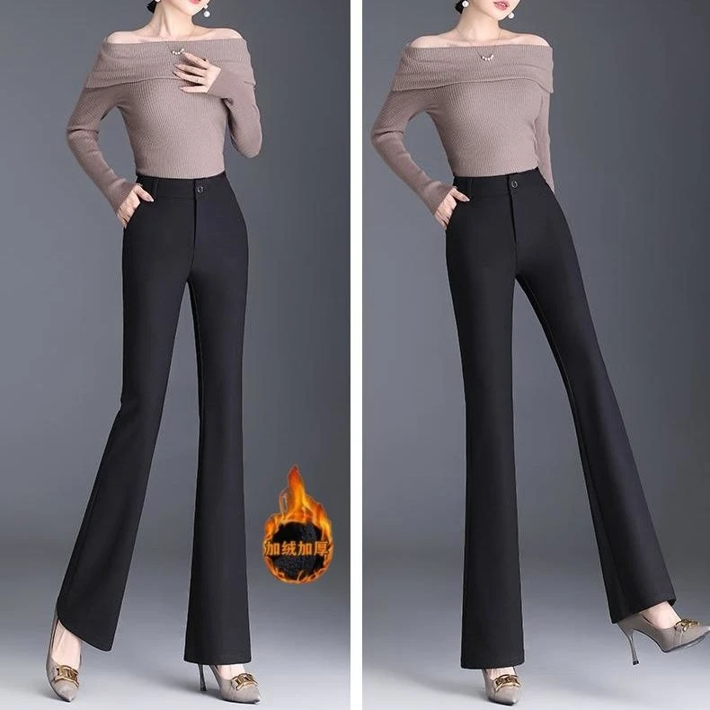加绒微喇叭西装裤女2025秋冬新款高腰垂感显瘦休闲长裤子时尚女裤
