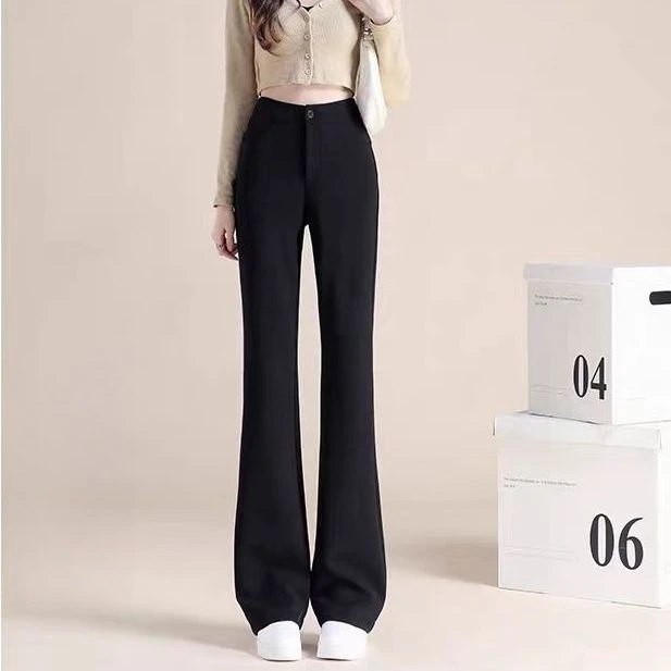 黑色喇叭裤女春秋2025新款小个子修身显瘦休闲高腰垂感西装微喇裤