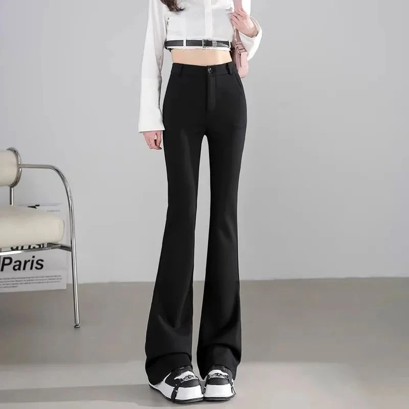 秋冬加绒微喇叭裤女2025新款韩版时尚休闲女裤高腰显瘦修身西装裤