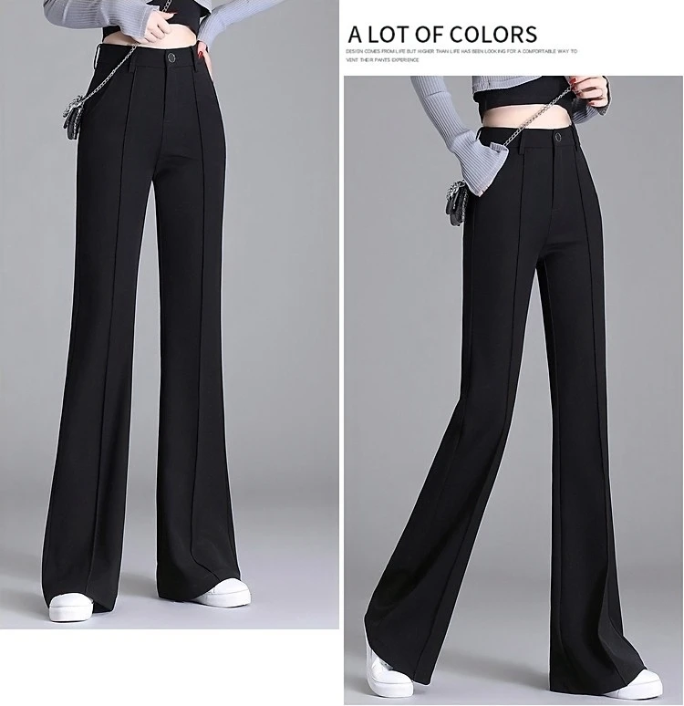 黑色微喇裤女2025春秋新款高腰修身显瘦休闲垂感弹力拖地西装长裤