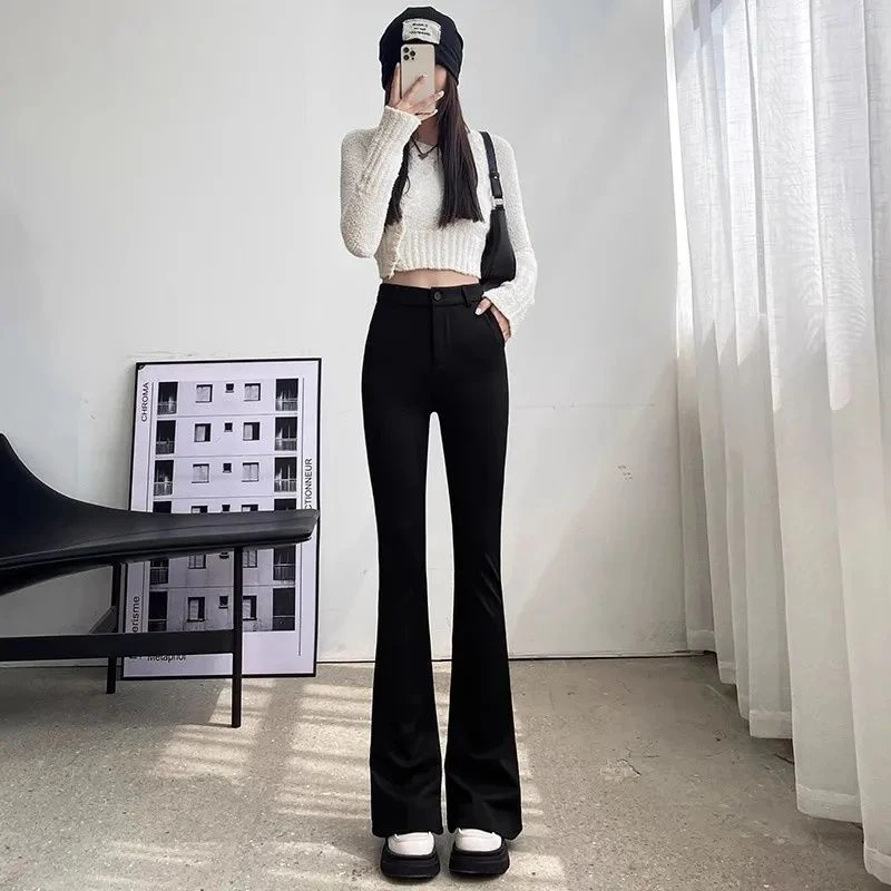 西装裤女秋冬2025新款高腰时尚休闲女裤显瘦修身弹力加绒微喇裤子