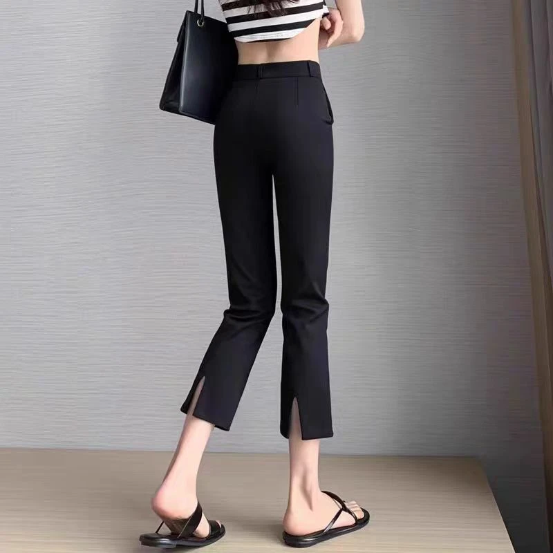 黑色高腰直筒裤女八分烟管裤子2025春秋薄款冰丝小个子九分西装裤