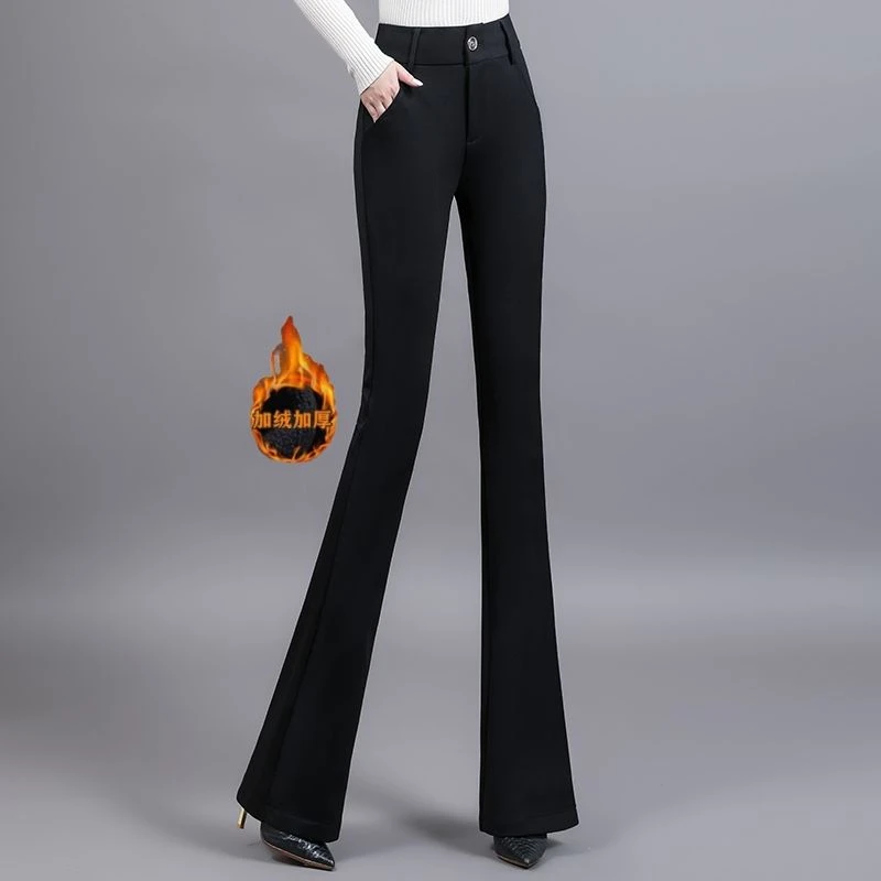 微喇加绒裤子女2025新款秋冬弹力坠感抗皱免烫高腰显瘦喇叭西装裤