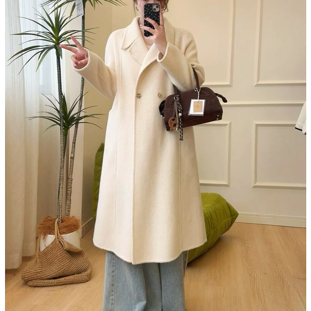 2024新款双面呢大衣长款过膝加厚宽松毛呢外套秋冬8852