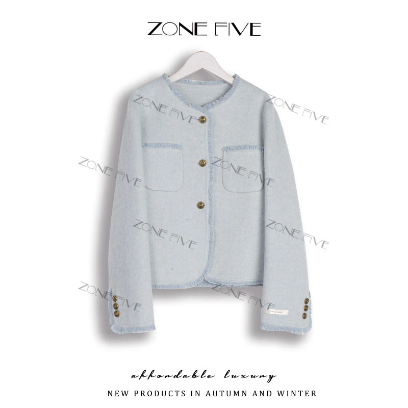 【zonefive】2025春季新款小香风拉毛双面羊毛短款女883688a