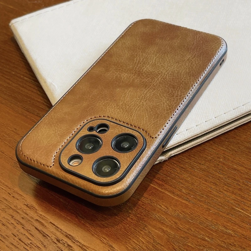 高级棕色耐脏适用于苹果16promax手机壳iPhone15皮质13/12/11绿14