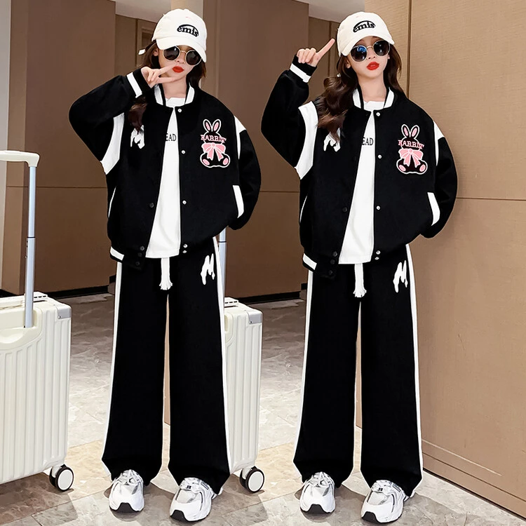 女童春秋季时髦棒球服套装女中大童儿童春秋款休闲运动外套两件套