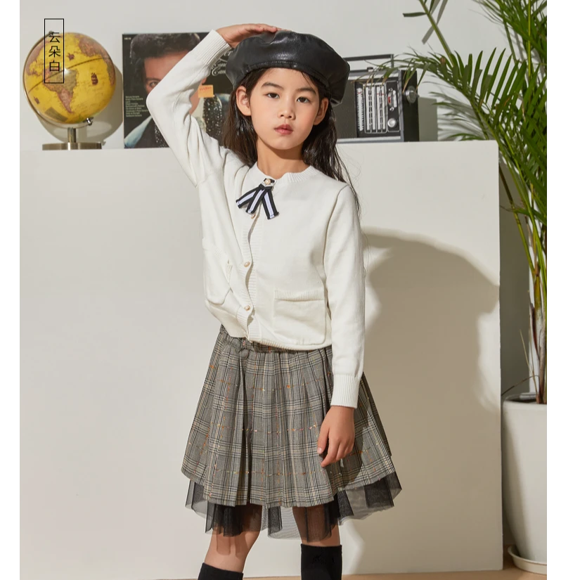 2美家MC系列女童领口蝴蝶结细节毛织开衫春秋C4-5-165