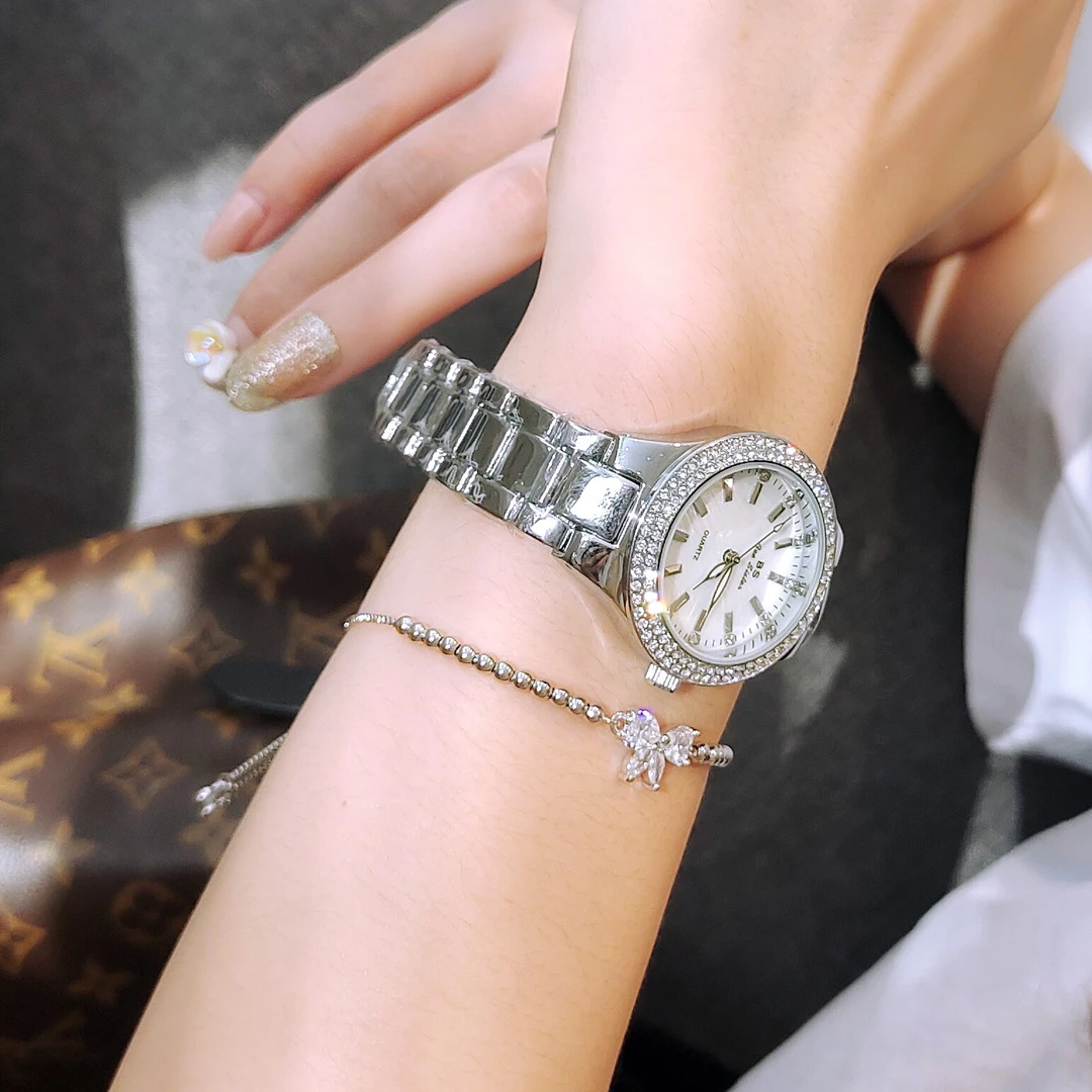 【女神必备】时尚百搭气质满天星镶钻女士手表钢带防水手表女士轻奢