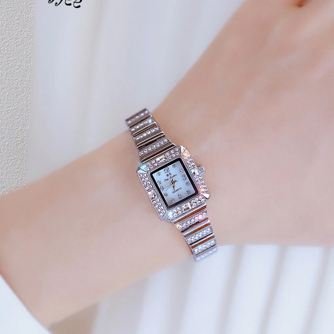 满天星手表女钢带方形满钻石英女表小表盘小巧细带学生手链表防水
