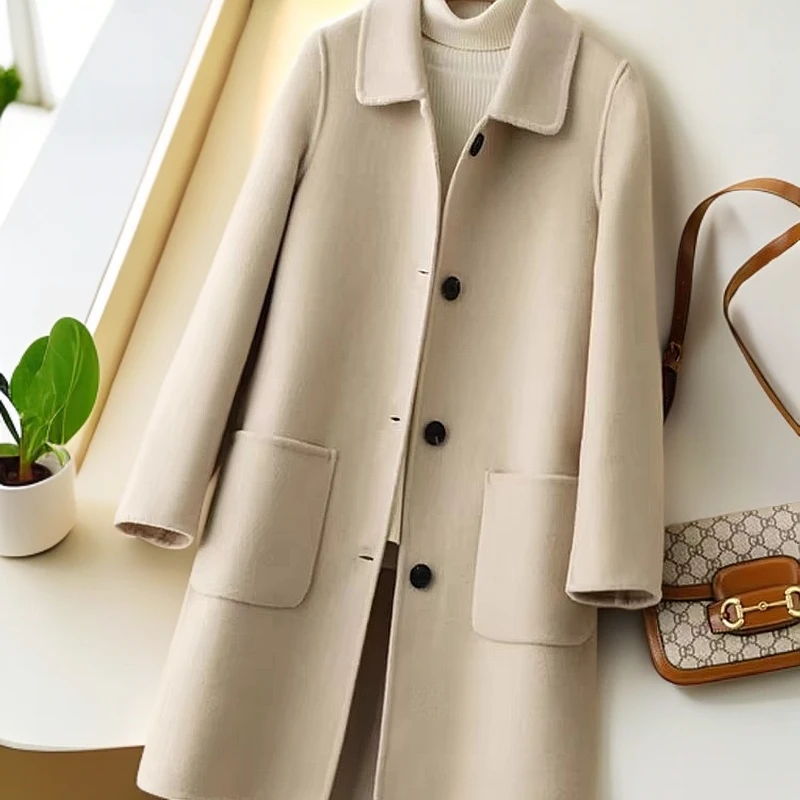 冬季羊毛大衣女中长款双面呢子毛呢外套时尚休闲