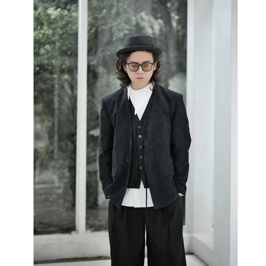 系绳西装男士春秋高级感时尚国风小众气质复古西服外套XF248-1