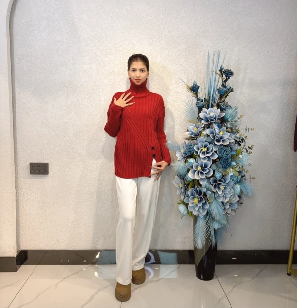 【PAHRIM】新款高领纽扣不规则边毛衣3668