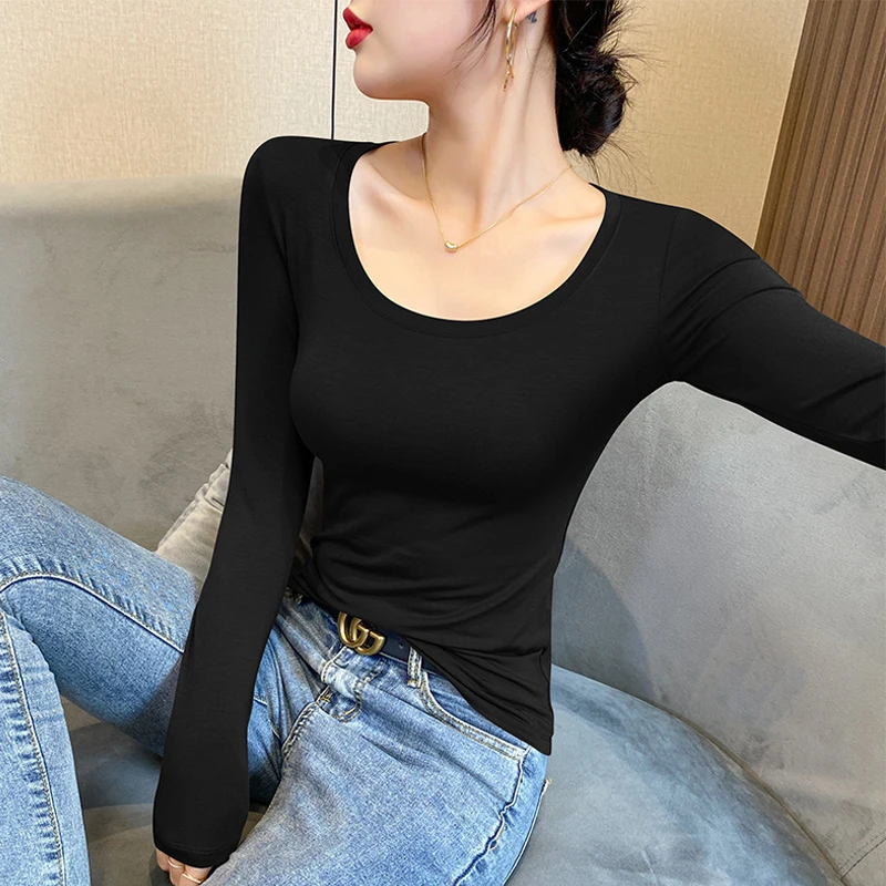 打底衫女内搭春秋冬新款圆领长袖t恤紧身低领薄款黑色上衣修身t恤