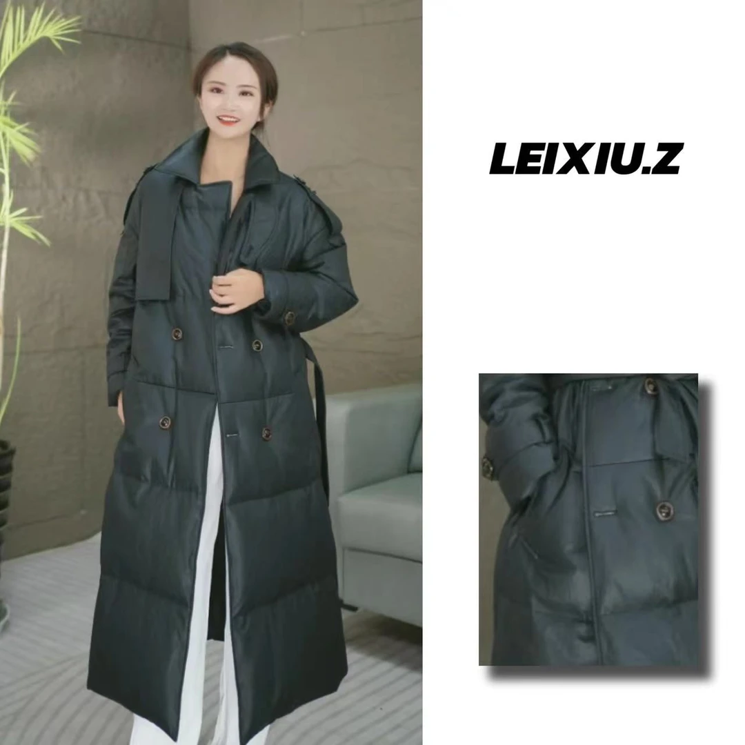 真皮鹅绒服女绵羊皮长款冬装高端气质显瘦海宁时尚皮衣外套827