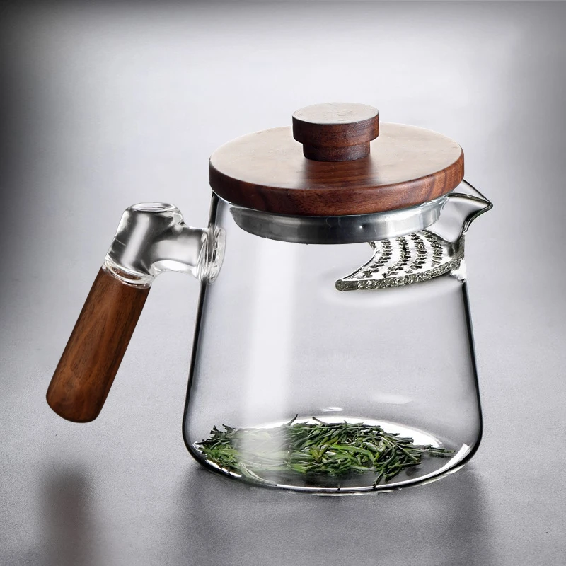 茶漏一体玻璃月牙公道杯带盖加厚木把泡茶壶大容量玻璃茶杯分茶器