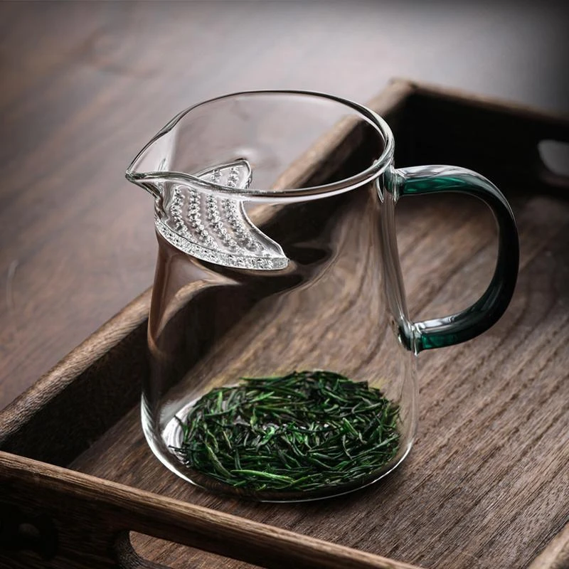 高档泡绿茶月牙过滤公道杯茶漏一体带手柄茶水分离耐热玻璃分茶器