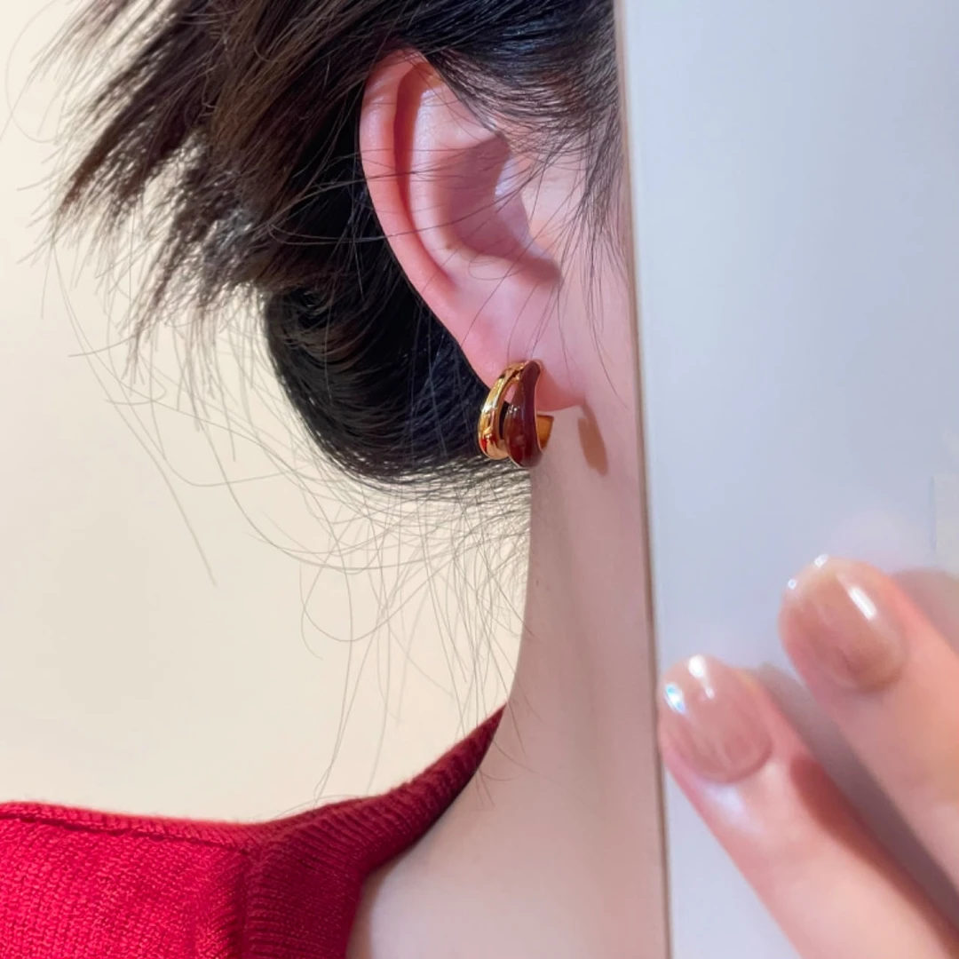 几何珐琅滴釉金属质感简约耳针新款R1792