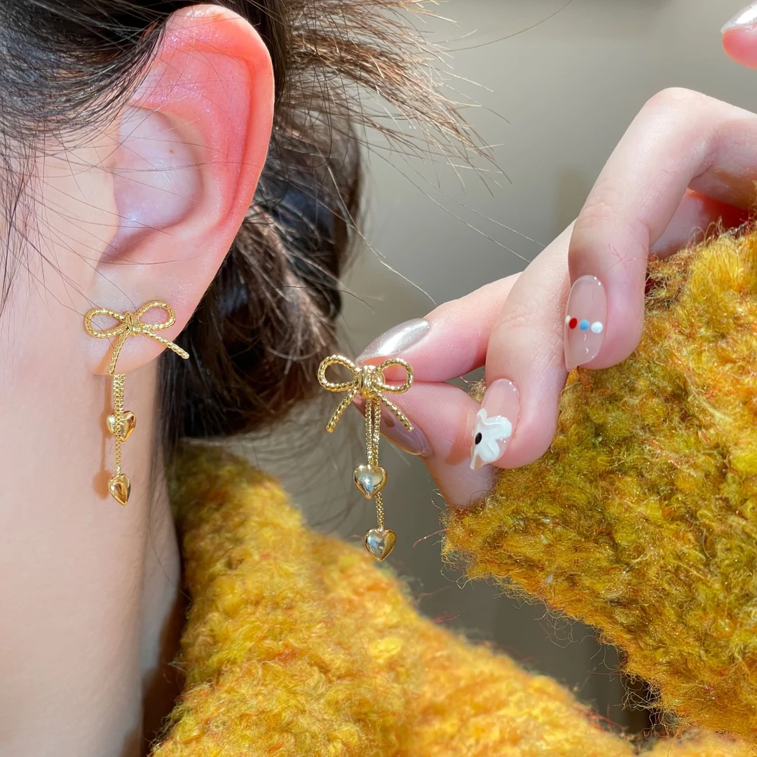 法式蝴蝶结双戴流苏百搭耳饰轻奢气质个性耳钉R2153