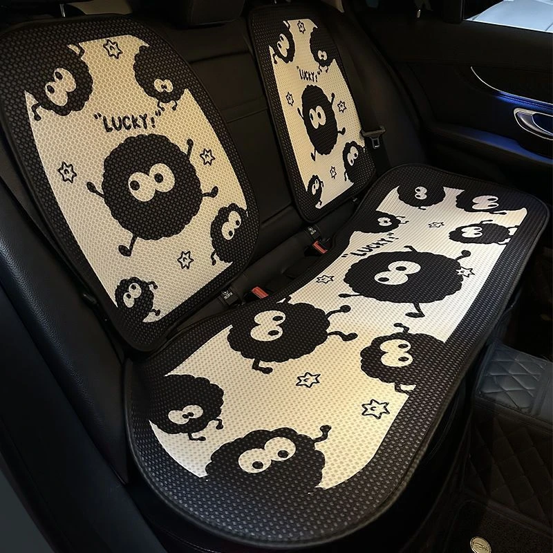 夏季汽车坐垫四季通用卡通煤球车载座套后排车垫透气冰丝舒适凉垫