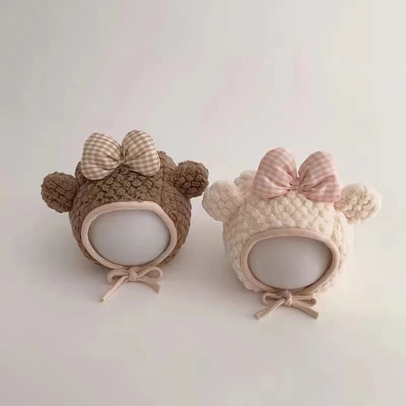 婴儿冬款韩系毛绒加厚护耳帽冬季女宝宝蝴蝶结公主保暖外出帽子