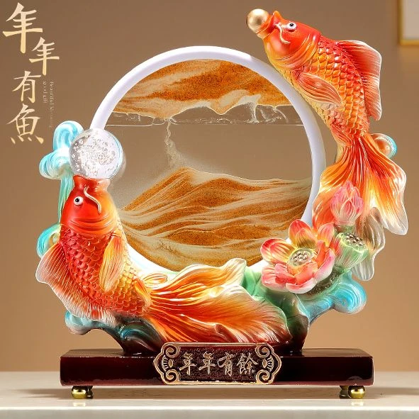 年年有余鱼摆件解压沙漏电视柜家居酒柜装饰品新家乔迁送礼物