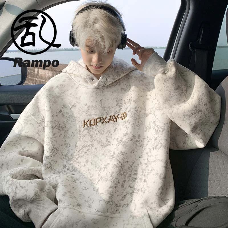 Rampo/乱步重磅扎染刺绣连帽卫衣男款春秋卫衣男款爆款2025新款