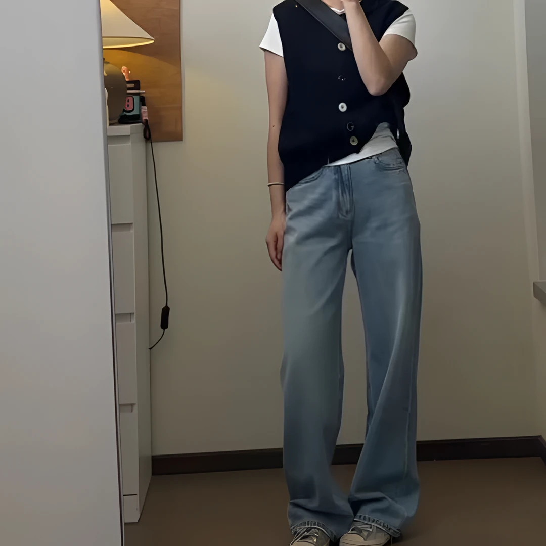 HEAN/禾桉美式复古筒显瘦气质遮胯通勤梨型身材女孩阔腿裤牛仔裤