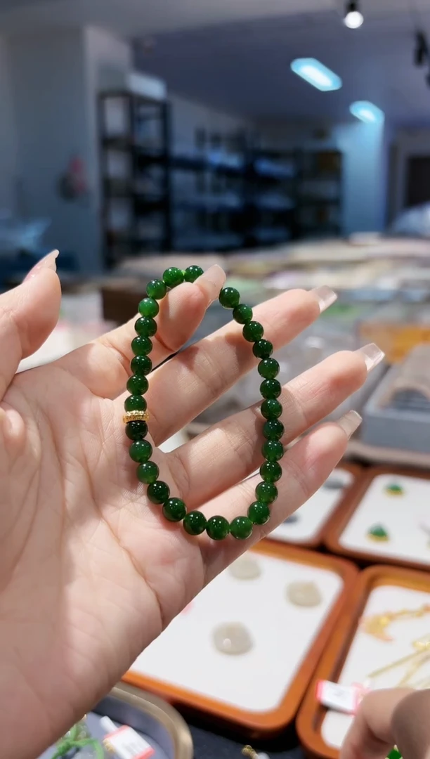 【闪购商品】和田玉手串18K金镶嵌碧玉金手串