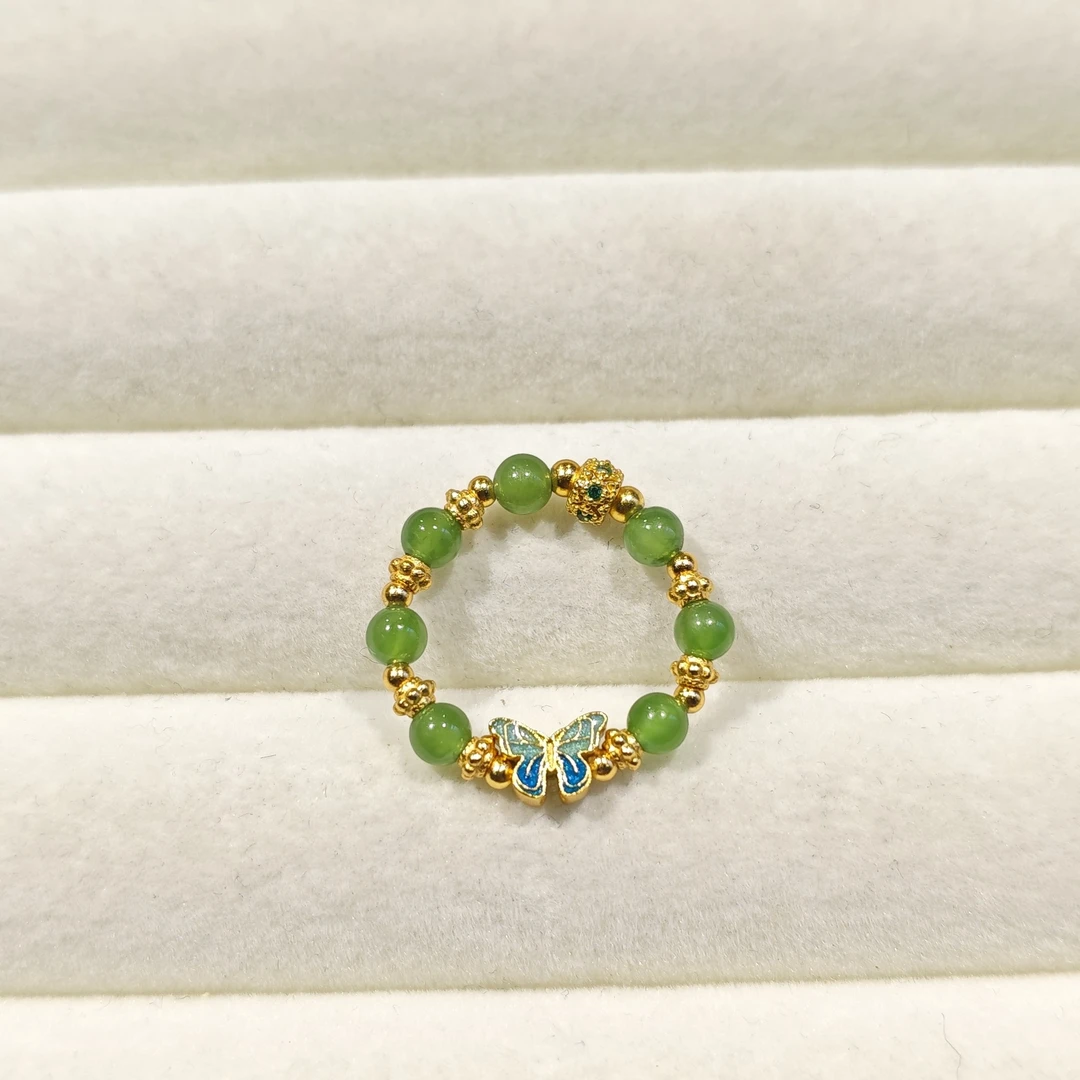 苹果绿碧玉蝴蝶戒指 1635 多样性发货