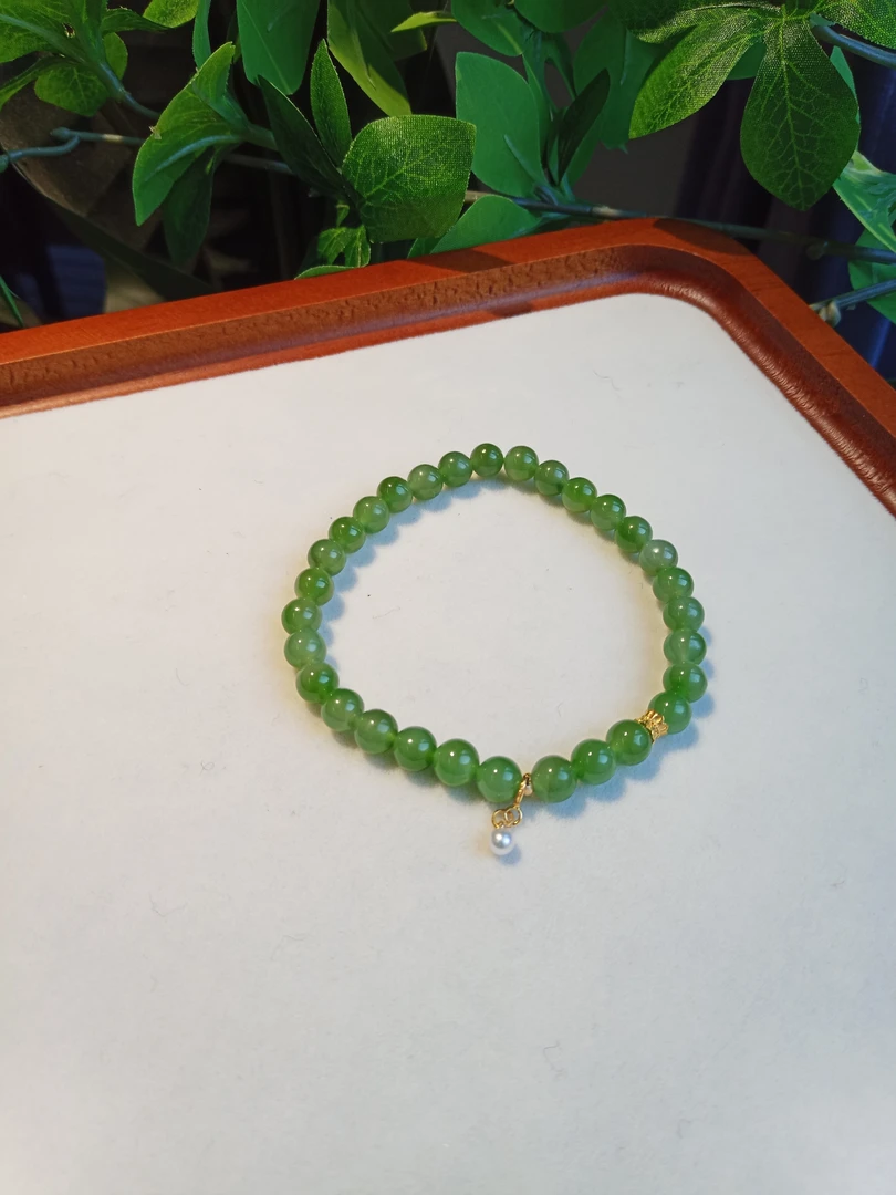 和田玉苹果绿碧玉手串 18k金 1326