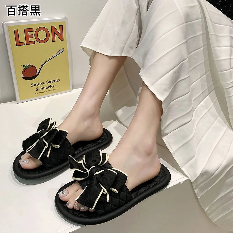 爆款外穿网红仙气拖鞋女平底家居百搭蝴蝶结夏时尚ins懒人一字拖