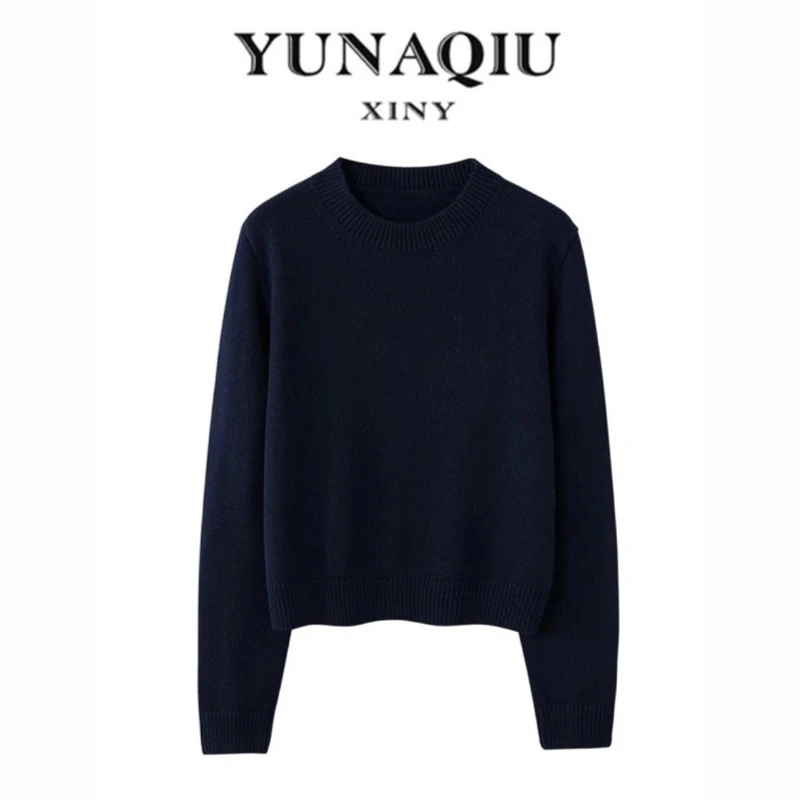 休闲女士藏蓝色轻奢字母烫钻圆领套头款式秋冬毛衣长袖N-219