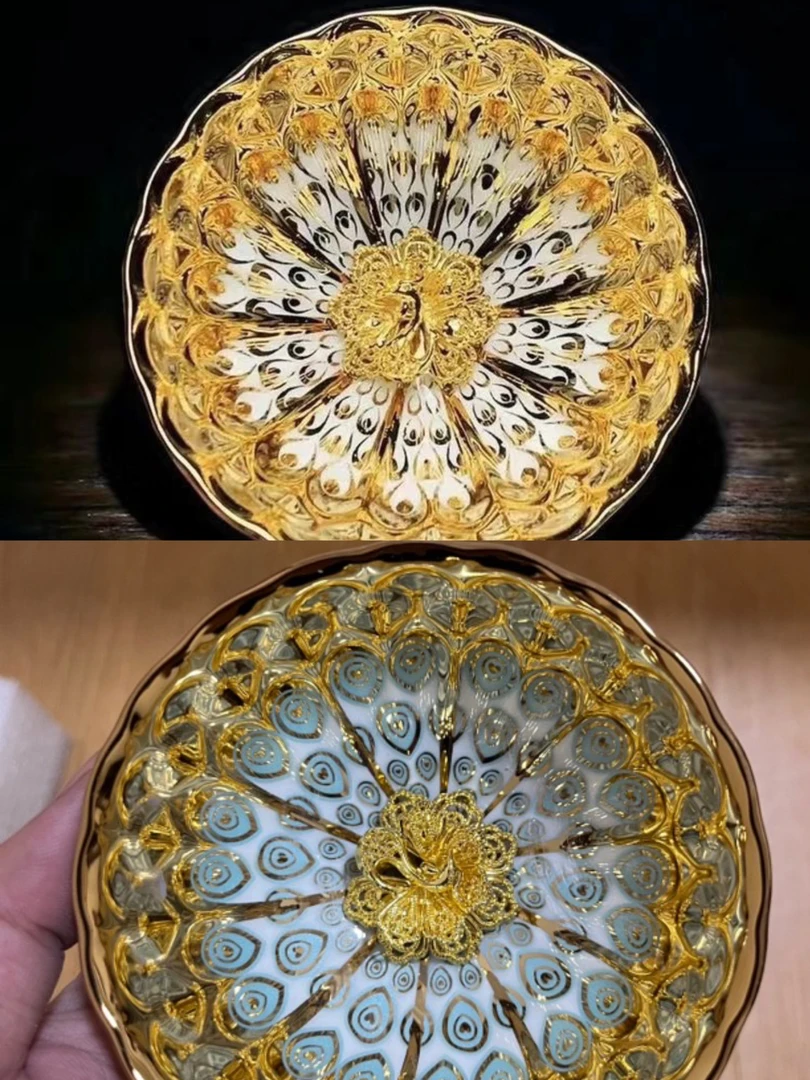 （两只装）金蓝孔雀陶瓷茶杯对杯主人杯