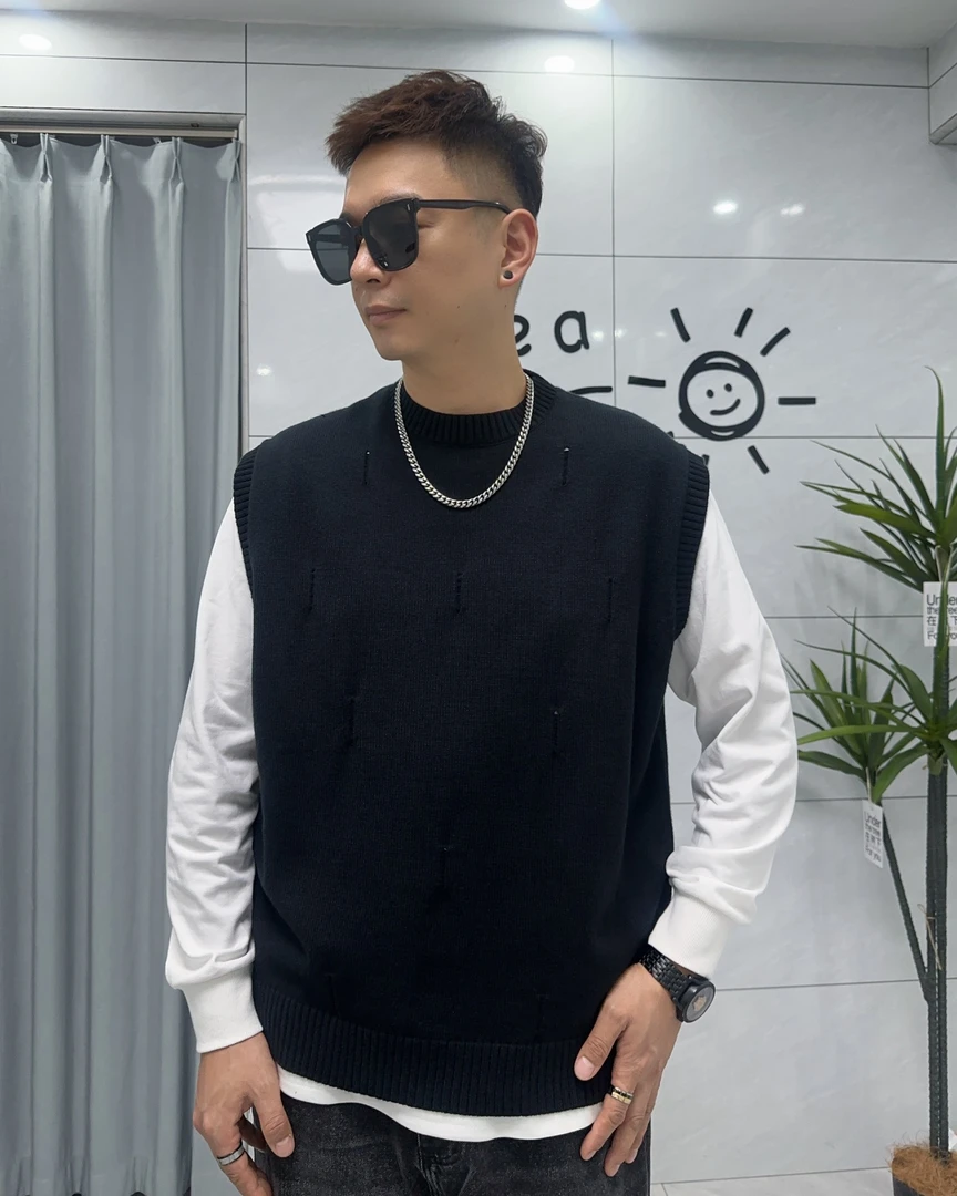 秋冬重磅600g简约高级感毛衣马甲坎肩背心潮流破坏设计搭配款上衣