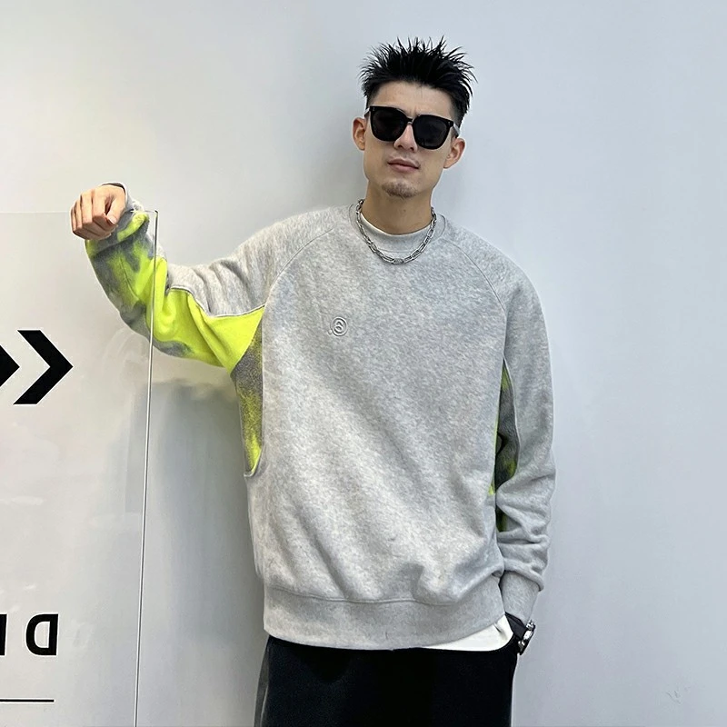 重磅400g卫衣男纯棉秋冬季保暖渐变拼接潮牌宽松休闲上衣简约百搭