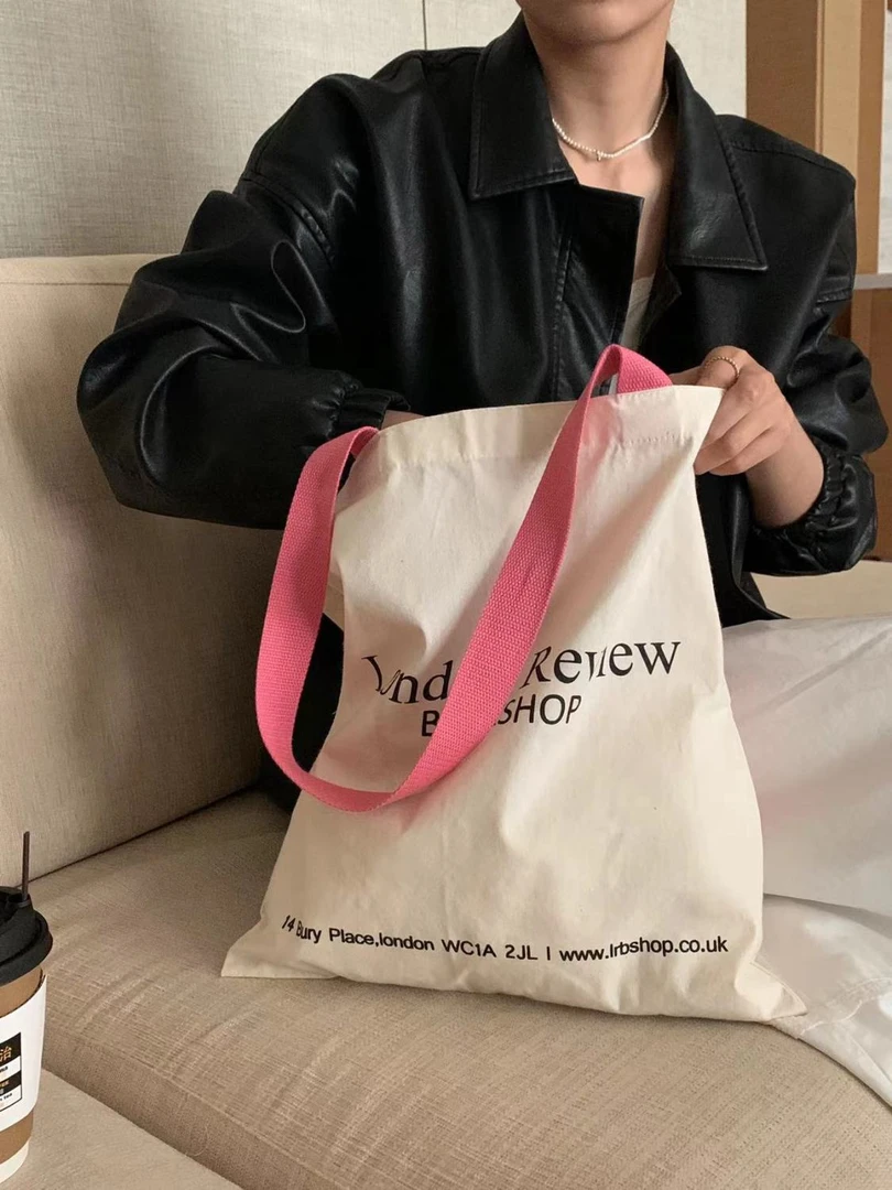 芝士商店~韩国粉色单肩帆布包女通勤复古帆布袋包包小众手提袋ins